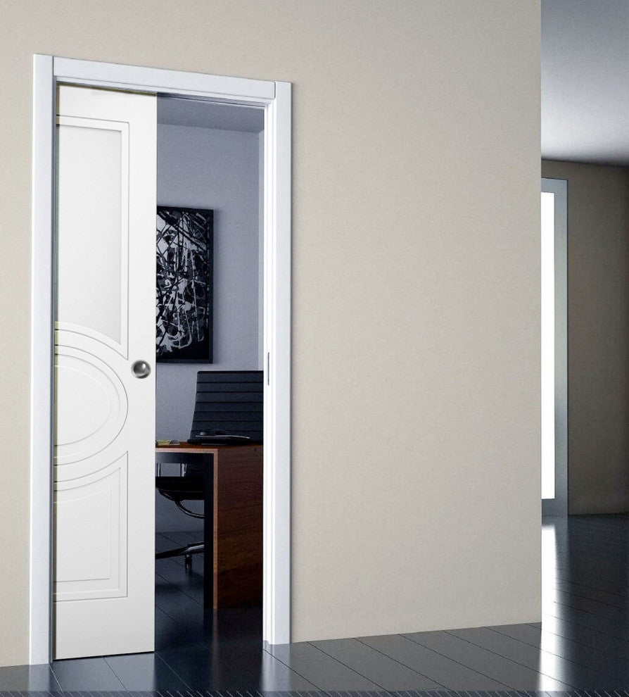 Sliding Pocket Door Opaque Glass / Mela 7012 Matte White, 30" X 80"