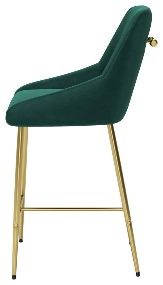 Counter Stool Chair, Steel Metal, Fabric, Green, Gold, Bar Kitchen Cafe Bistro