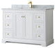 48" Single Bath Vanity, White, White Carrara Countertop, Sink, Gold Trim