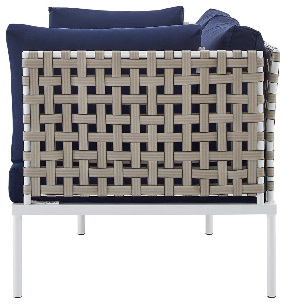 Lounge Sectional Sofa Chair Table Set, Sunbrella, Aluminum, Blue Navy, Outdoor