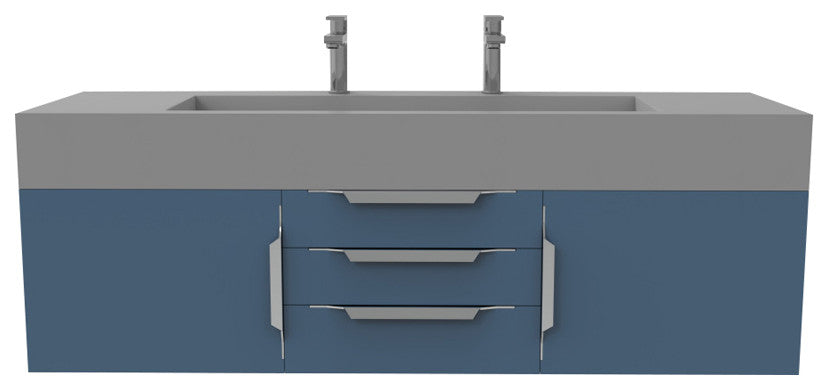 CastelloUSA Nile 60" Wall Mounted Vanity Set, Blue, Gray Top, Brushed Nickel