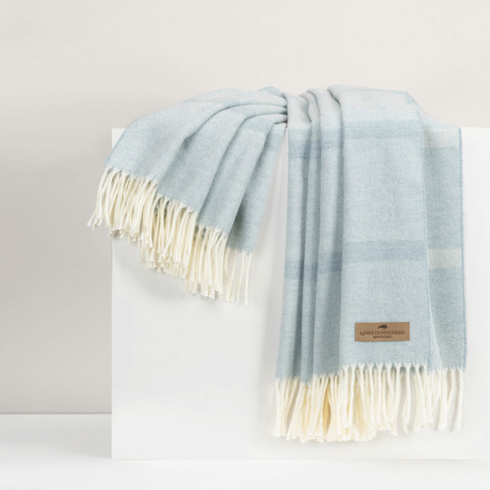 Montauk Stripe Herringbone Throw, Crystal Blue