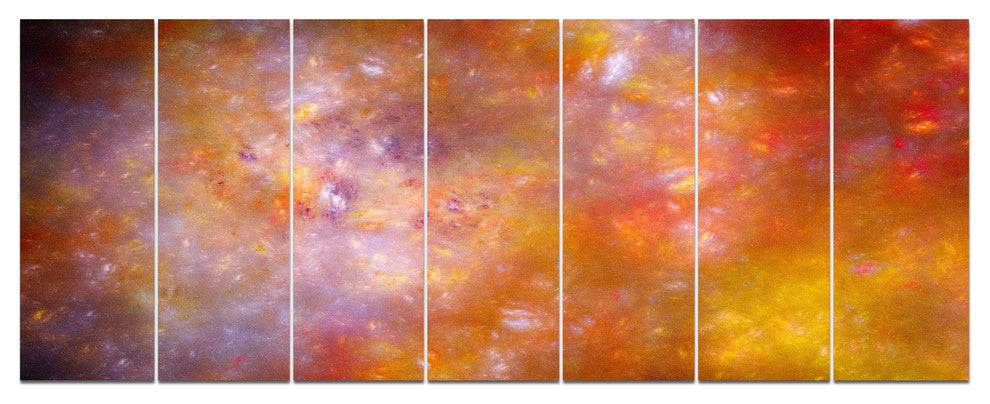 Yellow Starry Fractal Sky, Abstract Canvas Art Print, 83"x32", 7 Panels