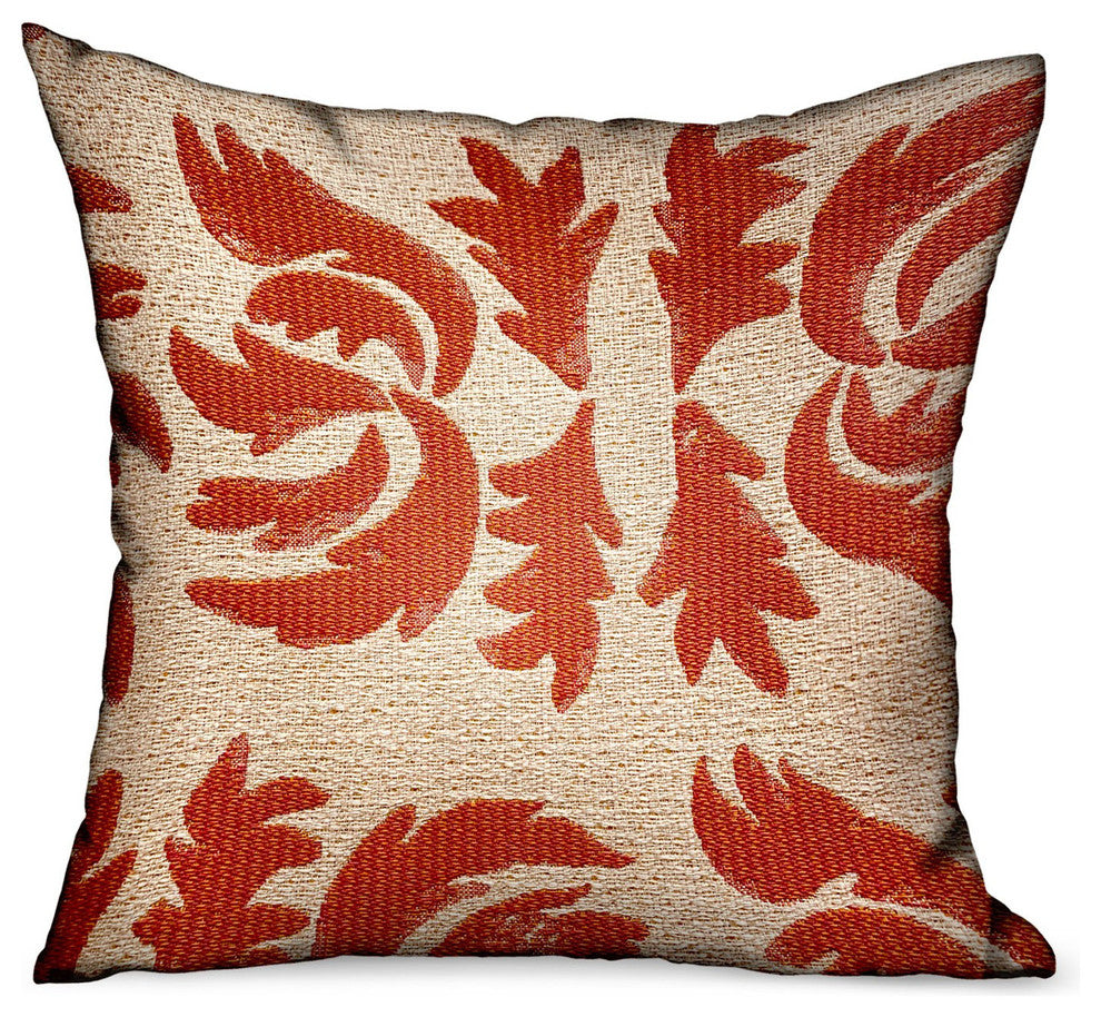 Plutus Claret Leaflet Orange Paisley Luxury Outdoor/Indoor Throw Pillow, 12"x20"