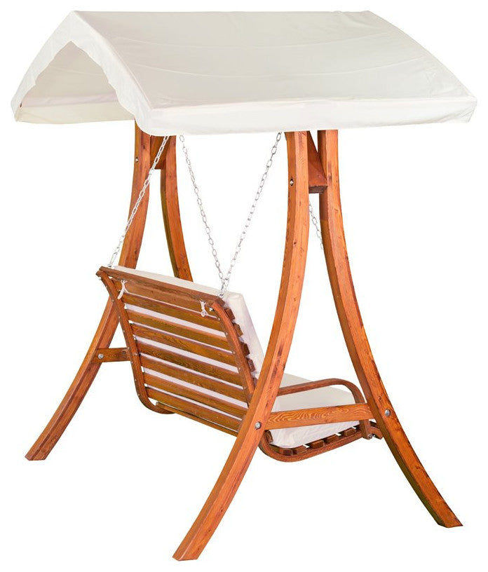 Leisure Season Wood Outdoor Swing Seater with Canopy in Medium Brown