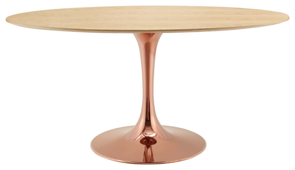 Dining Table, Oval, Wood, Rose Gold Brown Natural, Modern, Bistro Restaurant