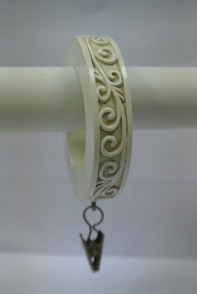 1 3/4" Scroll Designer Curtain Rings, Ivory, Set of 7
