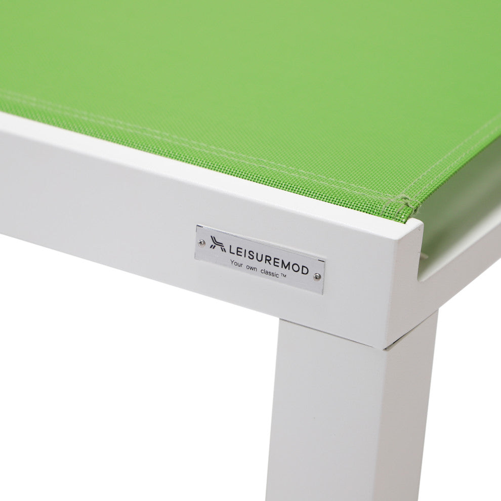 LeisureMod Marlin Patio Chaise Lounge Chair With White Frame, Green