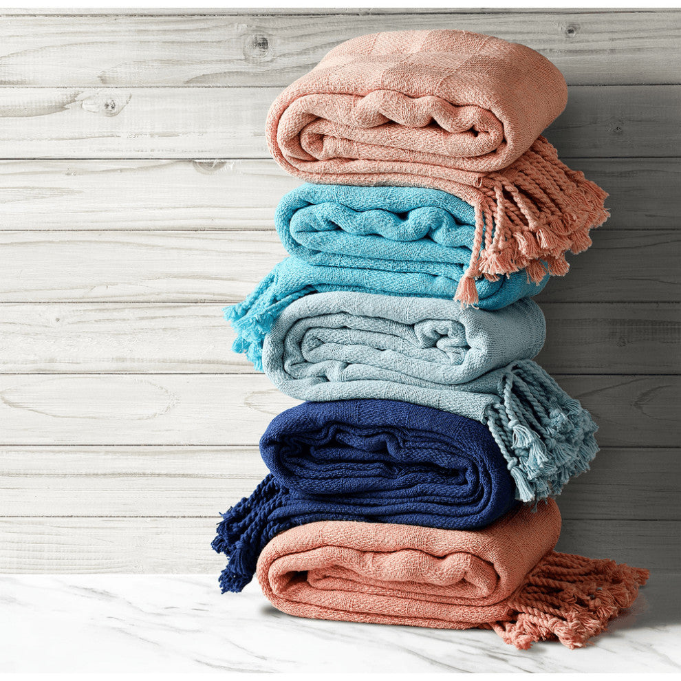 Gray Woven Cotton Solid Color Throw Blanket