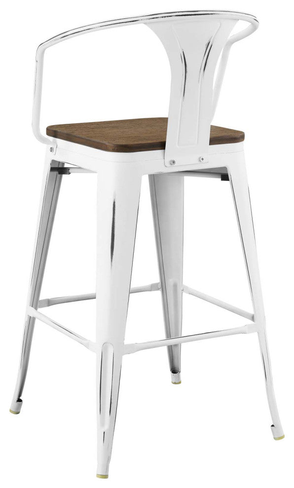 Bar Stool Chair Barstool, Set of 4, Wood, Metal, White, Modern, Bar Pub Bistro