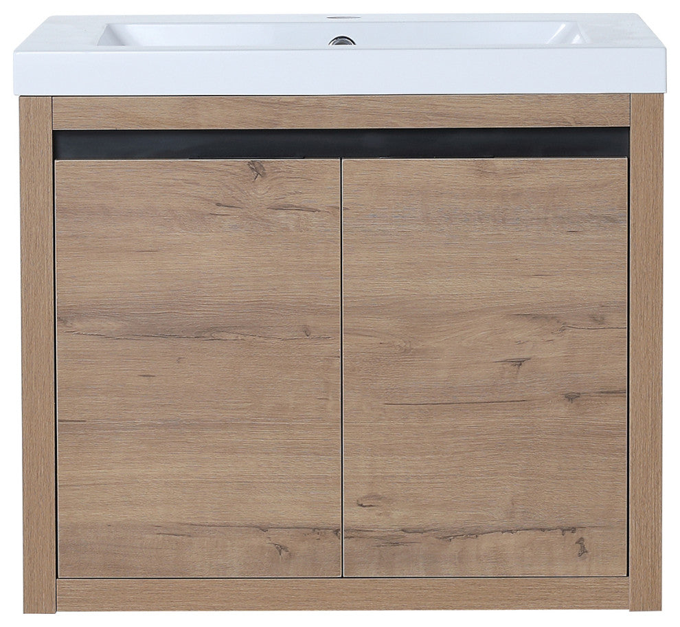 Bathroom Vanity With White Resin Top and Basin, Imitative Oak, 24x18