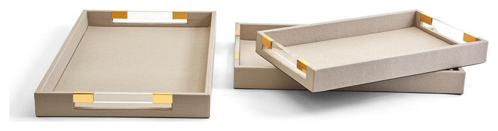 Two's Company Taupe Set of 3 Decorative Rectangle Tray with Acrylic Handles