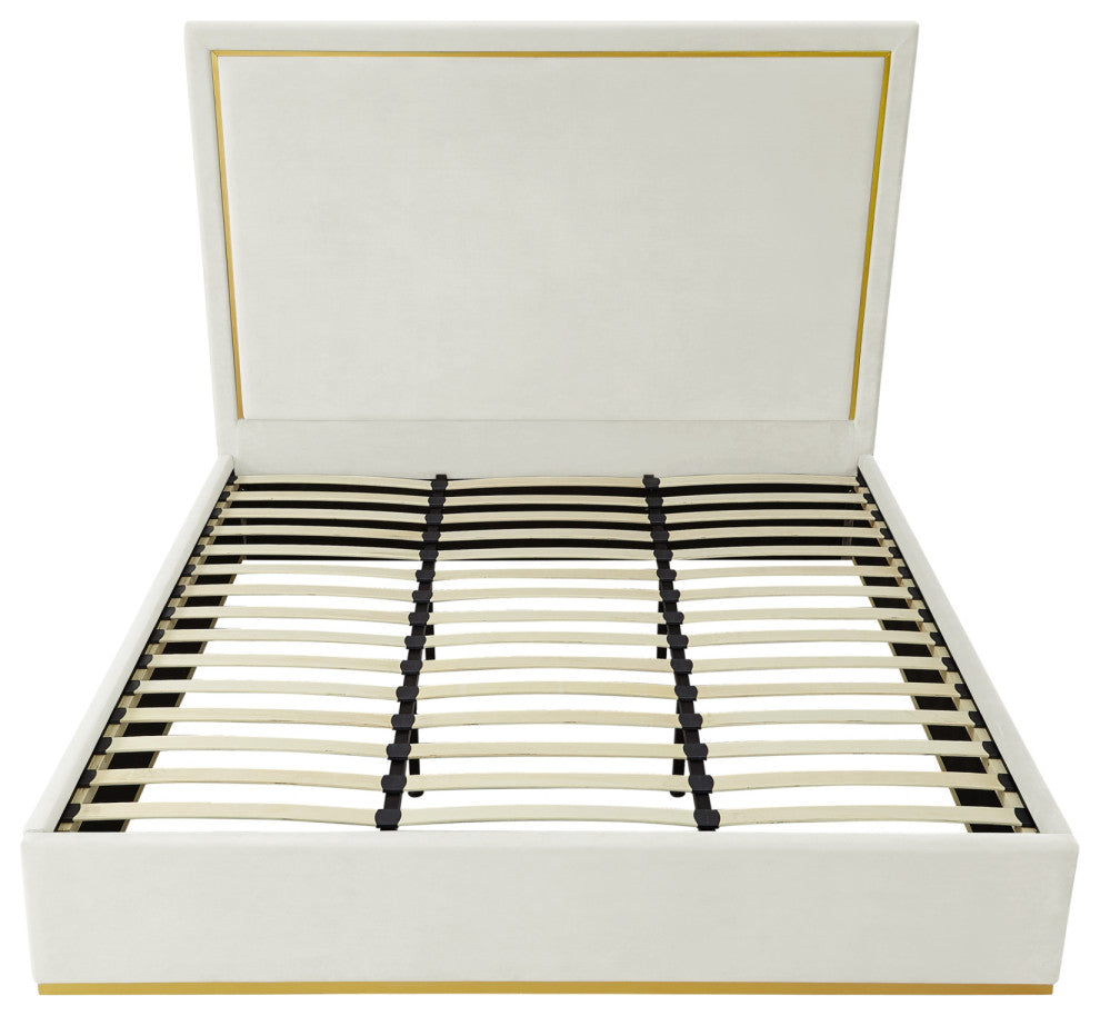 Inspired Home Marceline Bed Upholstered, Beige Velvet King