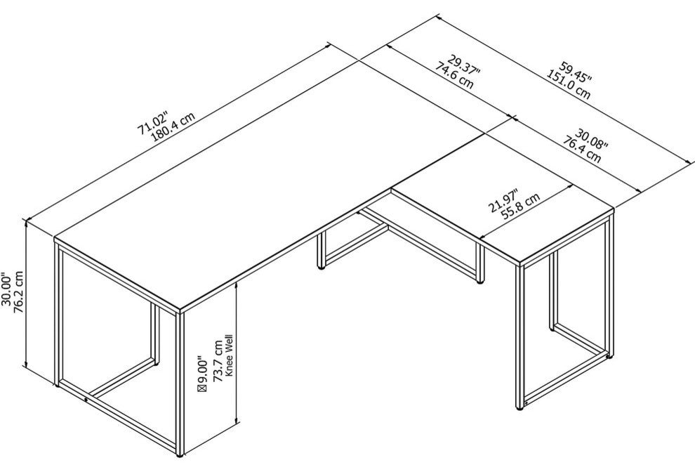 Office by kathy ireland Method 72" L-Shaped Desk With 30" Return, Cocoa