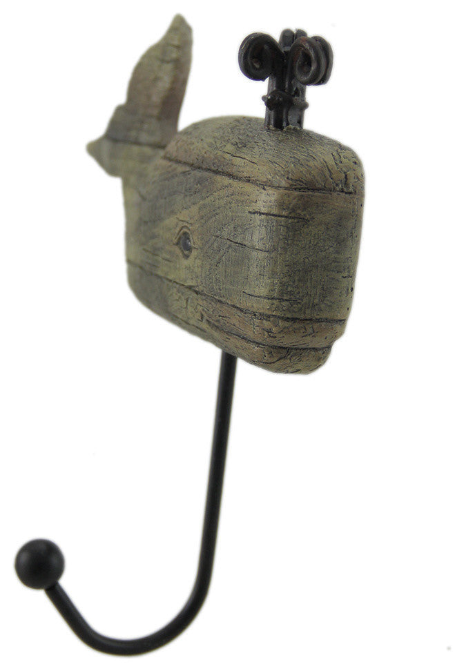 Distressed Wood Look 2 Piece Spouting Whale Wall Hook Set