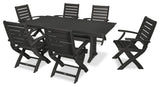 POLYWOOD 7 Piece Signature Folding Chair Dining Set, Black