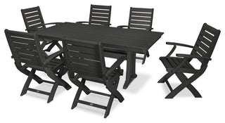 POLYWOOD 7 Piece Signature Folding Chair Dining Set, Black