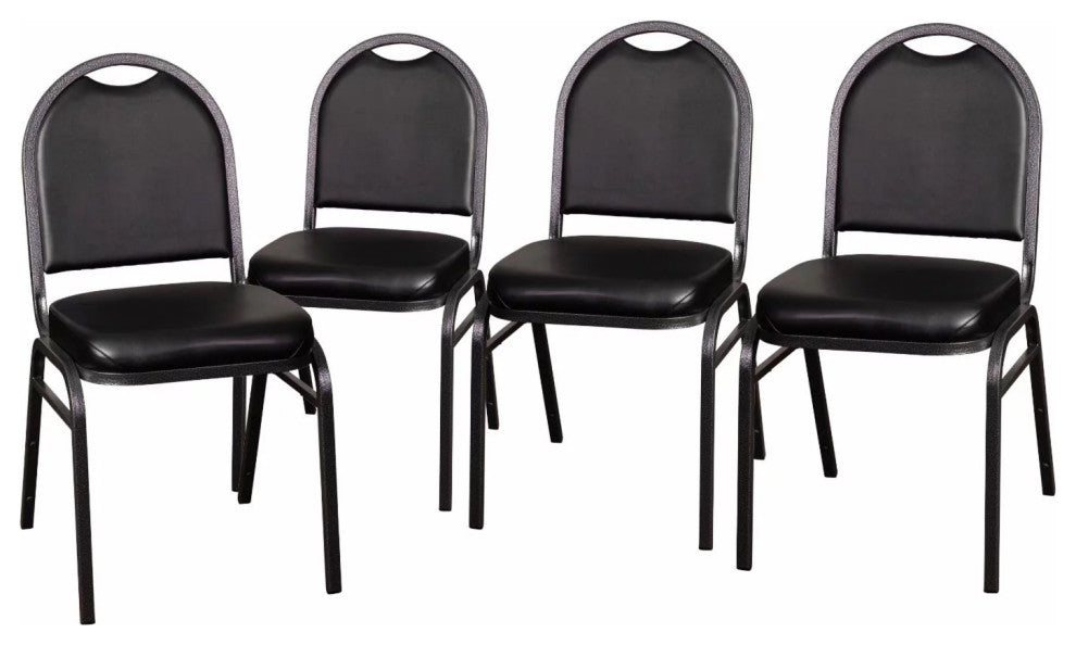 Set of 4 Multifunctional Chair, Cushioned Vinyl Seat With Dome Backrest, Black