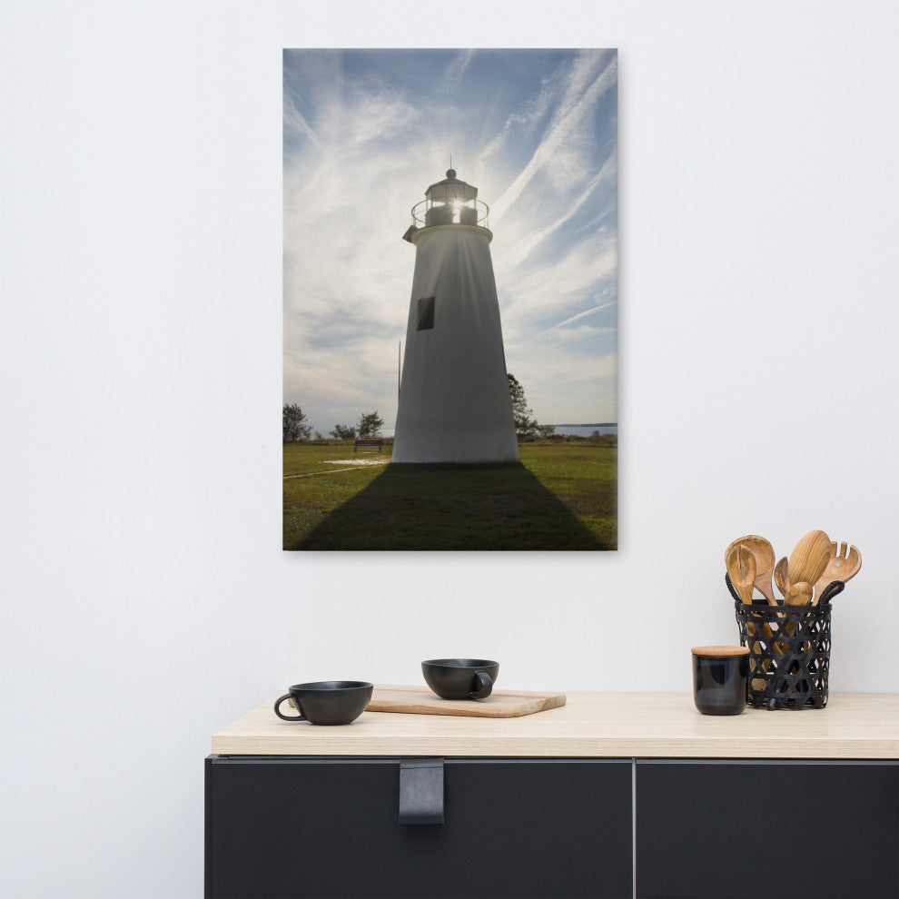 Turkey Point Lighthouse with Sun Flare Coastal Canvas Prints, 24" X 36"
