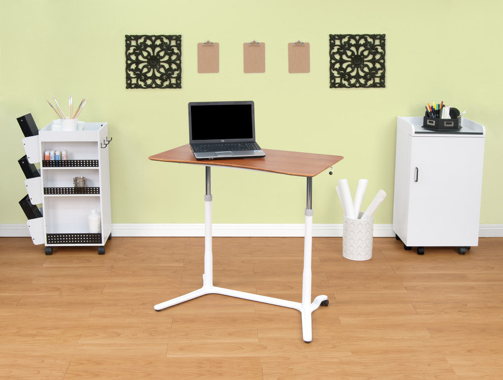 Sierra Adjustable Height Sit To Stand Up Desk, White and Cherry