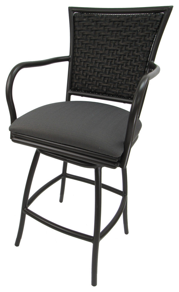 Set of 3, Outdoor/Indoor Swivel Bar Stools Erin, Dark Gray Linen on Brown, 26"