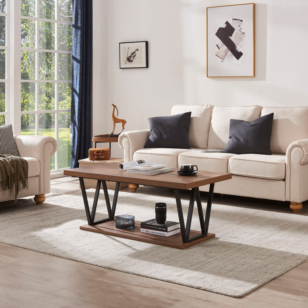 Double-Layer W Coffee Table With Storage