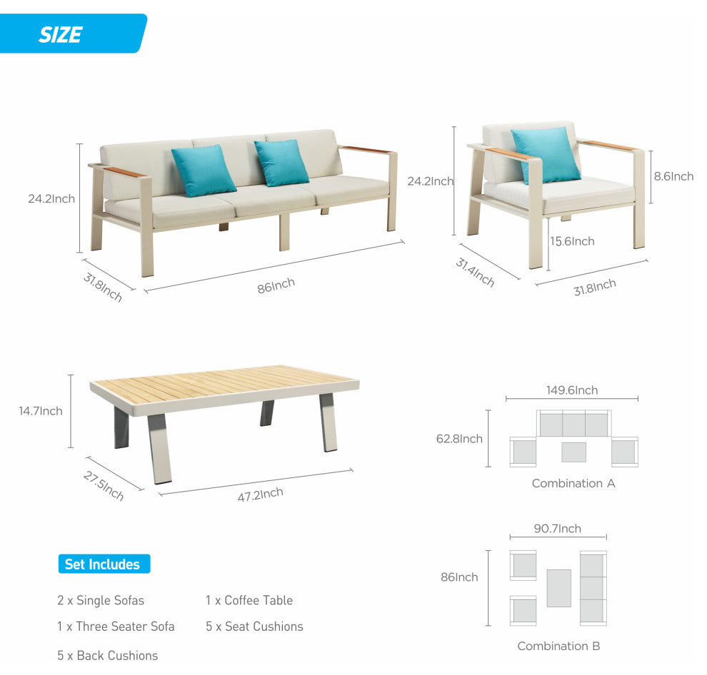 HIGOLD 6801 Nofi  4 Pieces Teak Outdoor Conversation Set with Blue Pillow , Alu