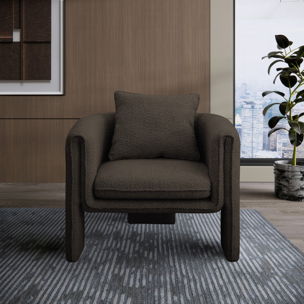 Stylus Boucle Fabric Upholstered Accent Chair, Brown