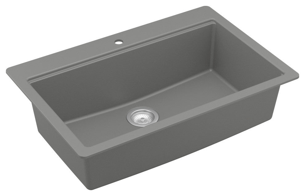 Karran Top Mount 33" Single Bowl Quartz Workstation Kitchen Sink, Grey