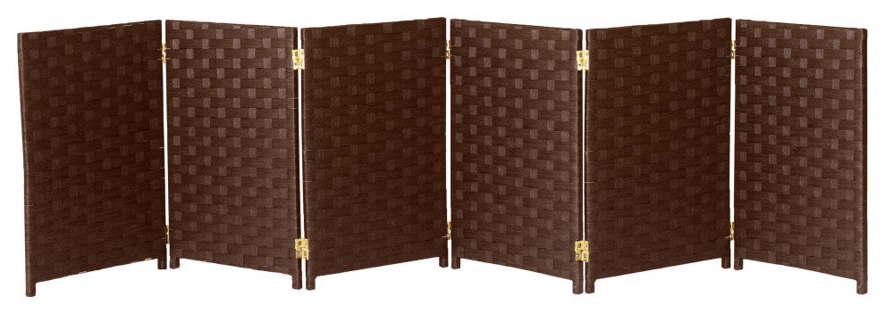 2 ft. Short Woven Fiber Room Divider 6 Panel Dark Mocha