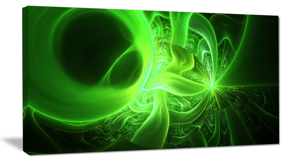 Bright Green Designs on Black, Abstract Wall Art Canvas, 32x16