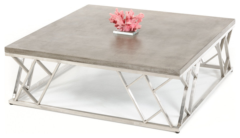 HomeRoots 13" Concrete and Steel Coffee Table