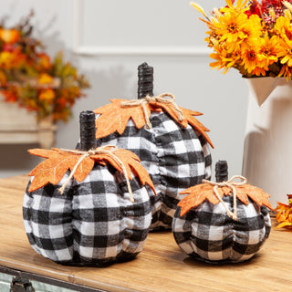 Set of 3 Black and White Plaid Pumpkins
