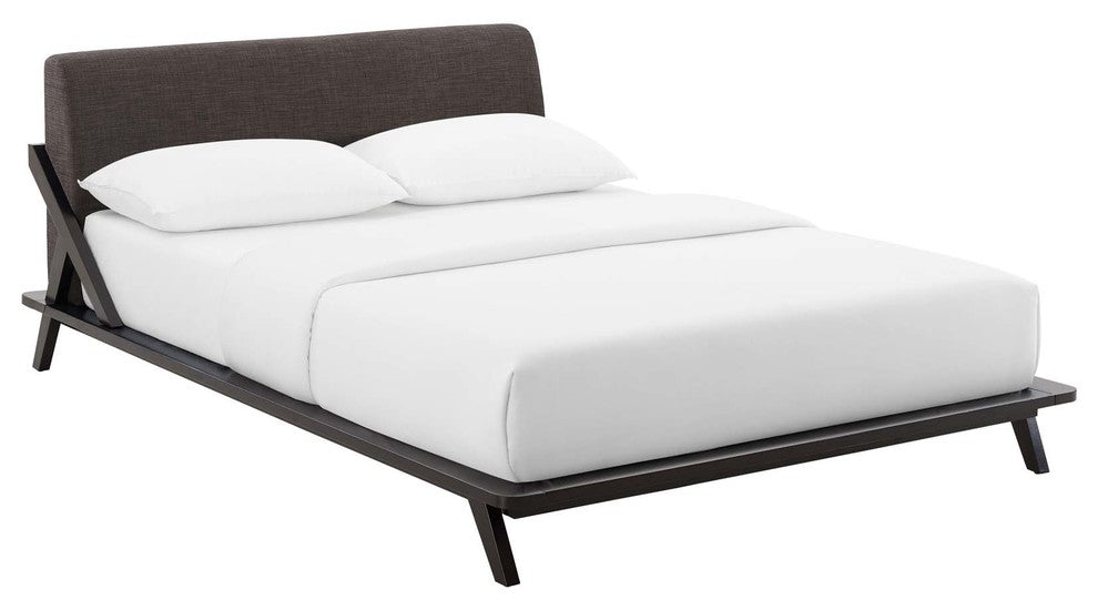 Luella Queen Upholstered Fabric Platform Bed, Walnut Brown
