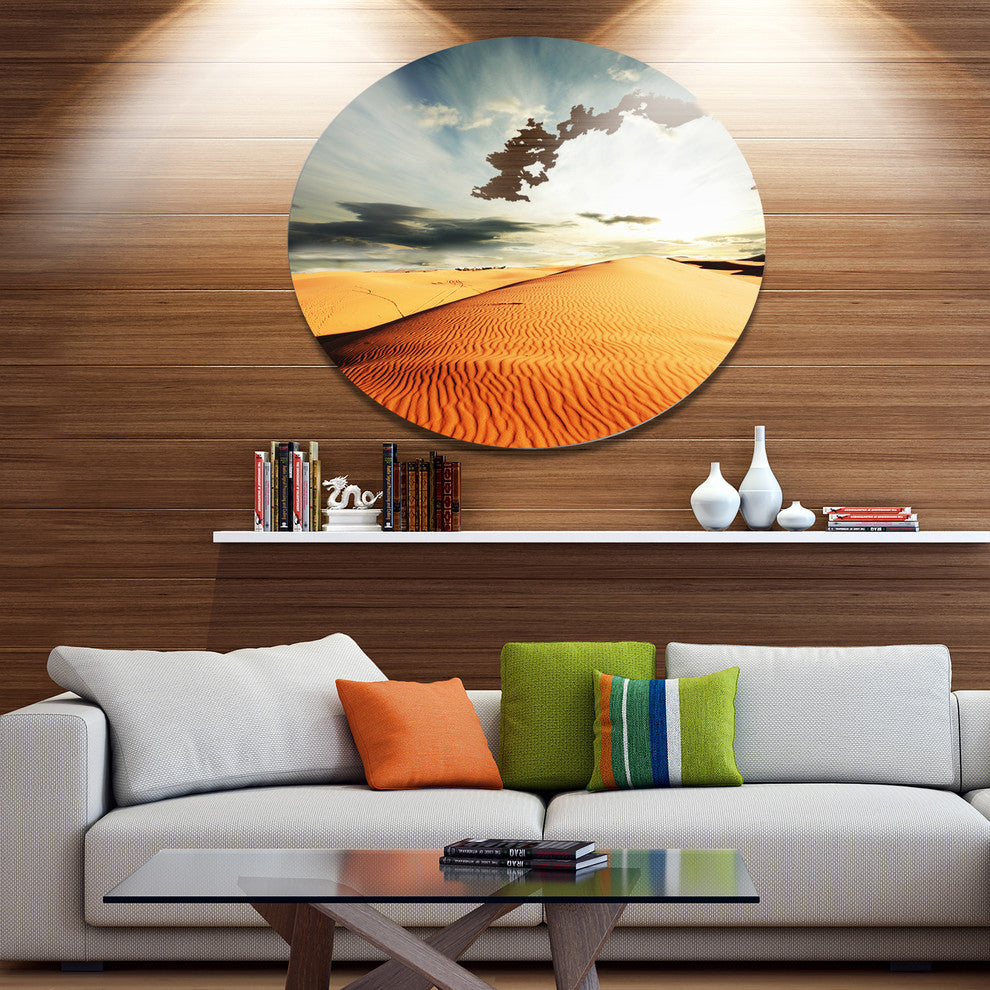 Sahara Desert And Cloudy Sky, Landscape Round Wall Art, 36"
