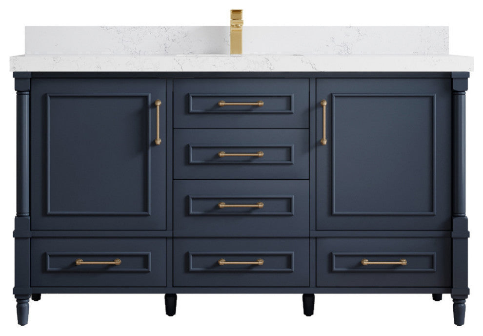 Aberdeen 60 Single Bathroom Vanity in Hale Navy Blue  2" Empira Quartz