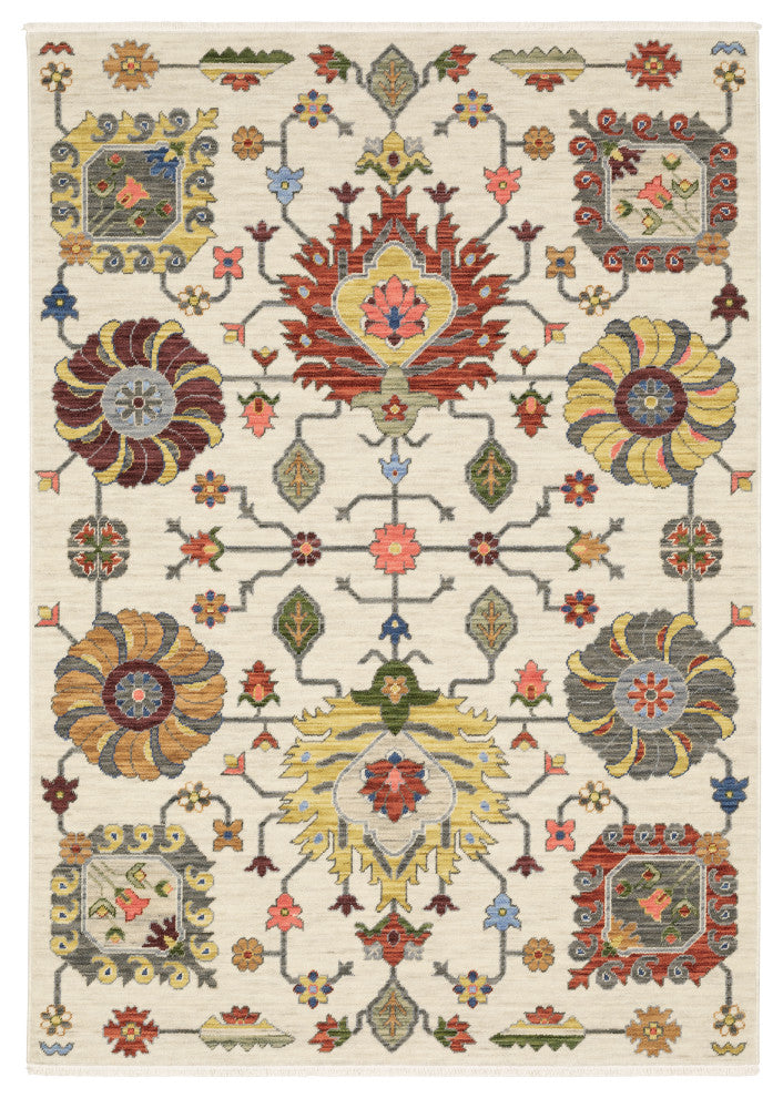 Leoness Floral Puffs Indoor Area Rug, Ivory, 5'3" x 7'6"