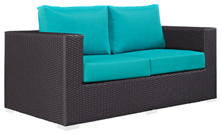 Convene 5-Piece Outdoor Wicker Rattan Sofa Set, Espresso Turquoise