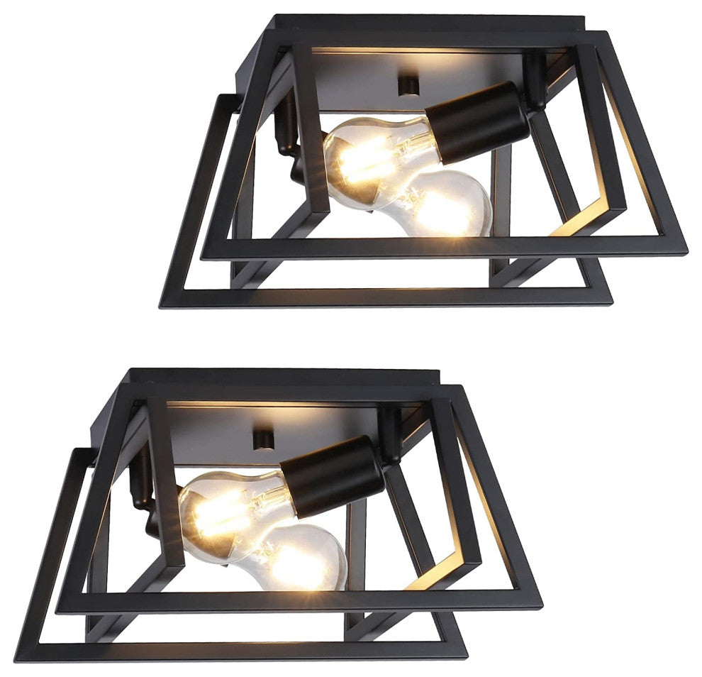 2 Pack, Black, 2 Light Ceiling Lamp, Farmhouse
