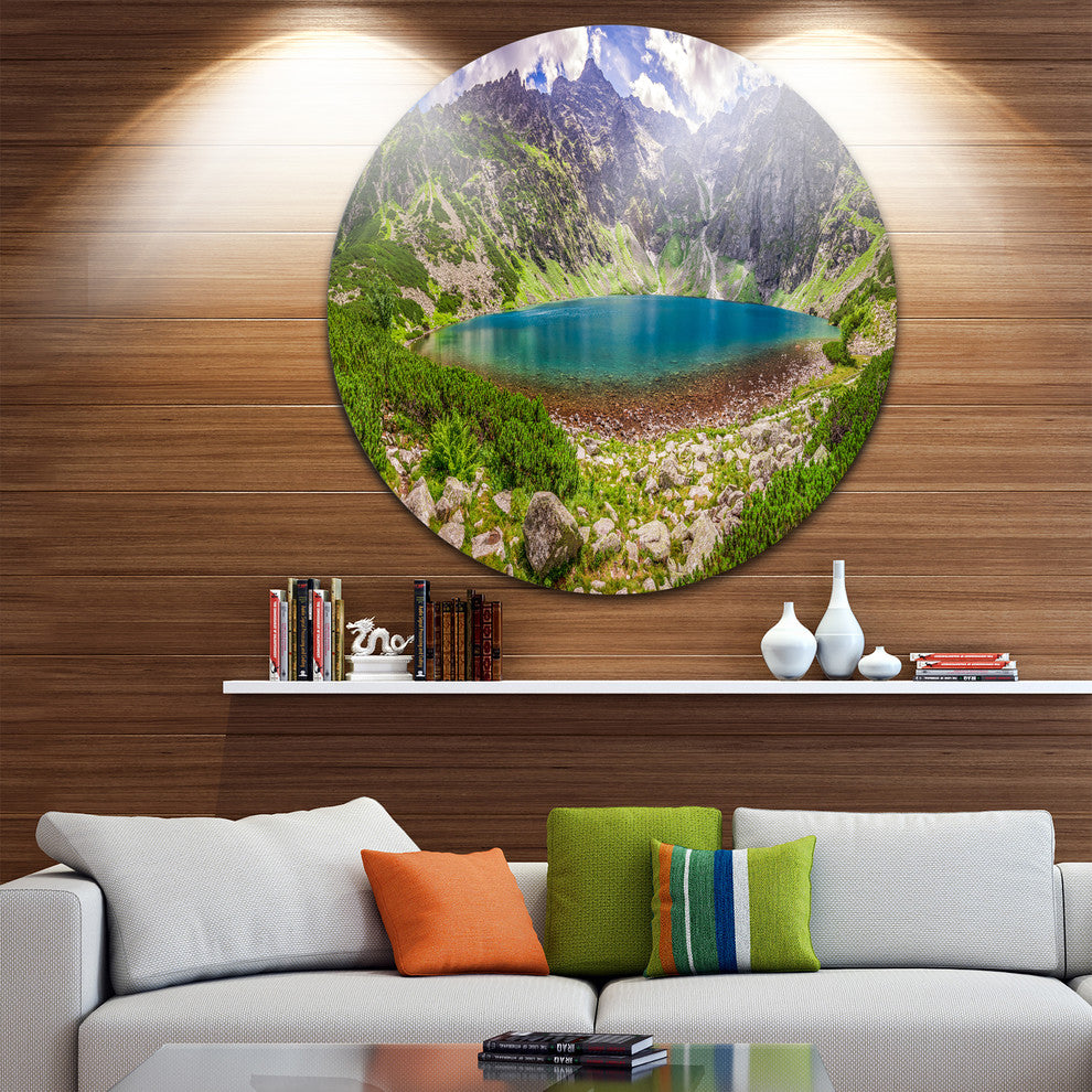 Tatra Mountains At Dawn Panorama, Landscape Disc Metal Wall Art, 38"