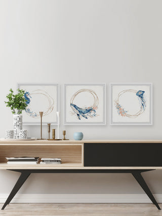 Deep Sea Creatures Triptych, 3-Piece Set, 18x18 Panels