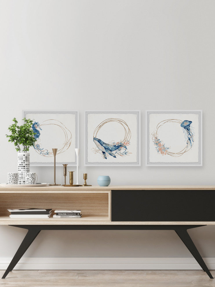 Deep Sea Creatures Triptych, 3-Piece Set, 18x18 Panels