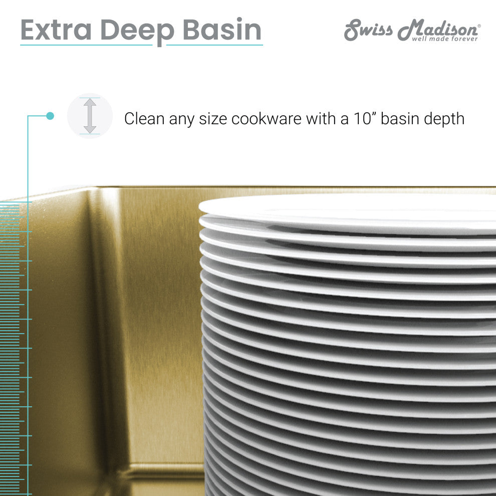 Rivage 36"x21" Stainless Steel Single Basin Farmhouse Apron Sink, Gold