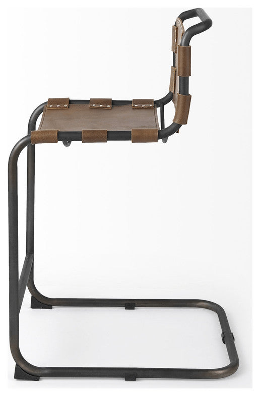 38" Brown And Black Steel Bar Chair With Footrest