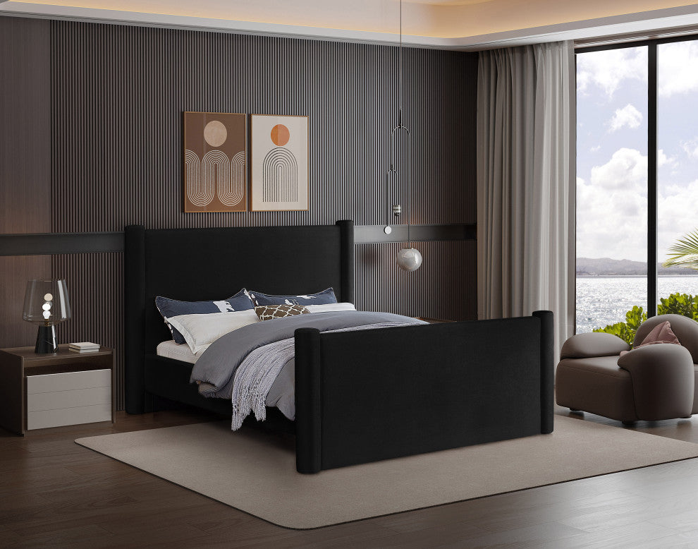 Elias Upholstered Bed, Black, Full, Velvet