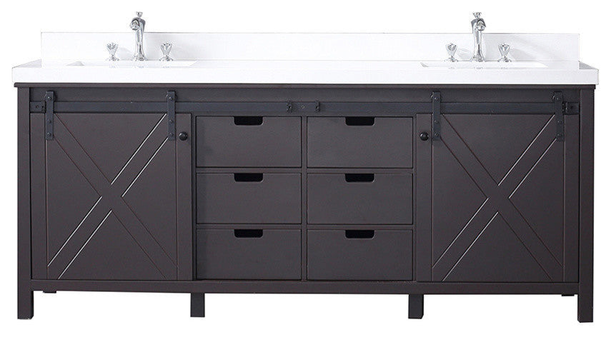80" Double Vanity Brown, White Quartz Top, White Square Sinks