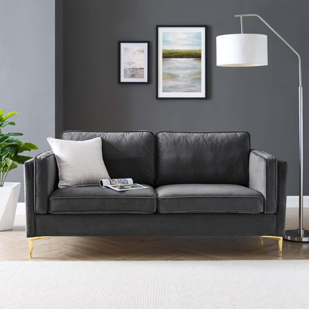 Kaiya Performance Velvet Sofa-Charcoal