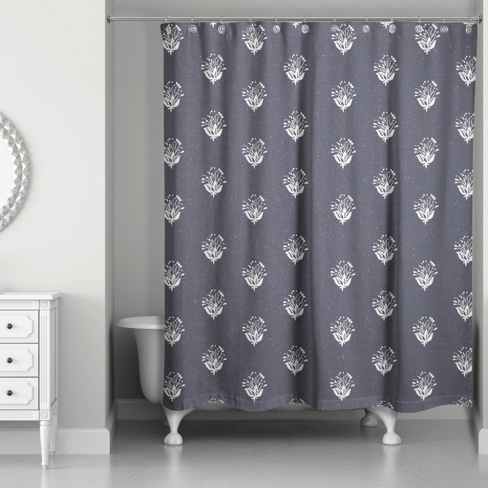 Navy Floral Pattern 71x74 Shower Curtain