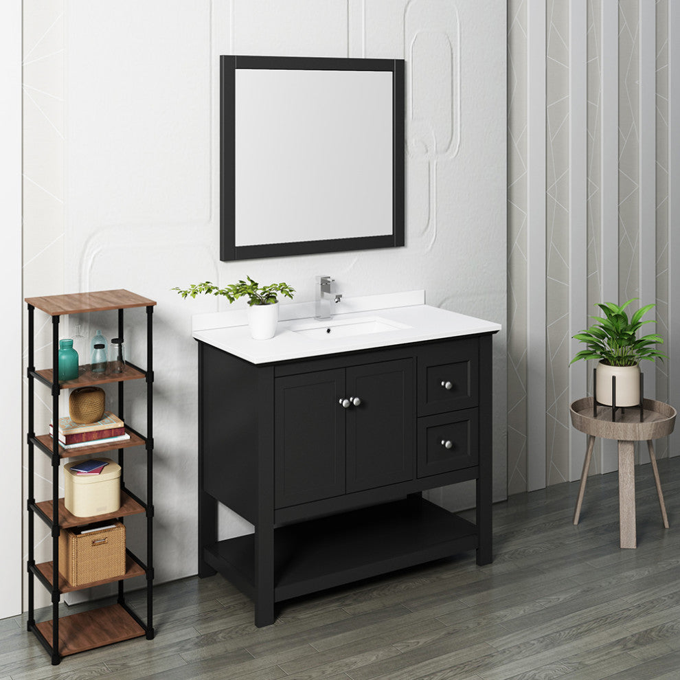 Fresca Manchester 40" Black Vanity With Mirror