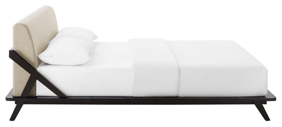 Walnut Beige Luella Queen Upholstered Fabric Platform Bed